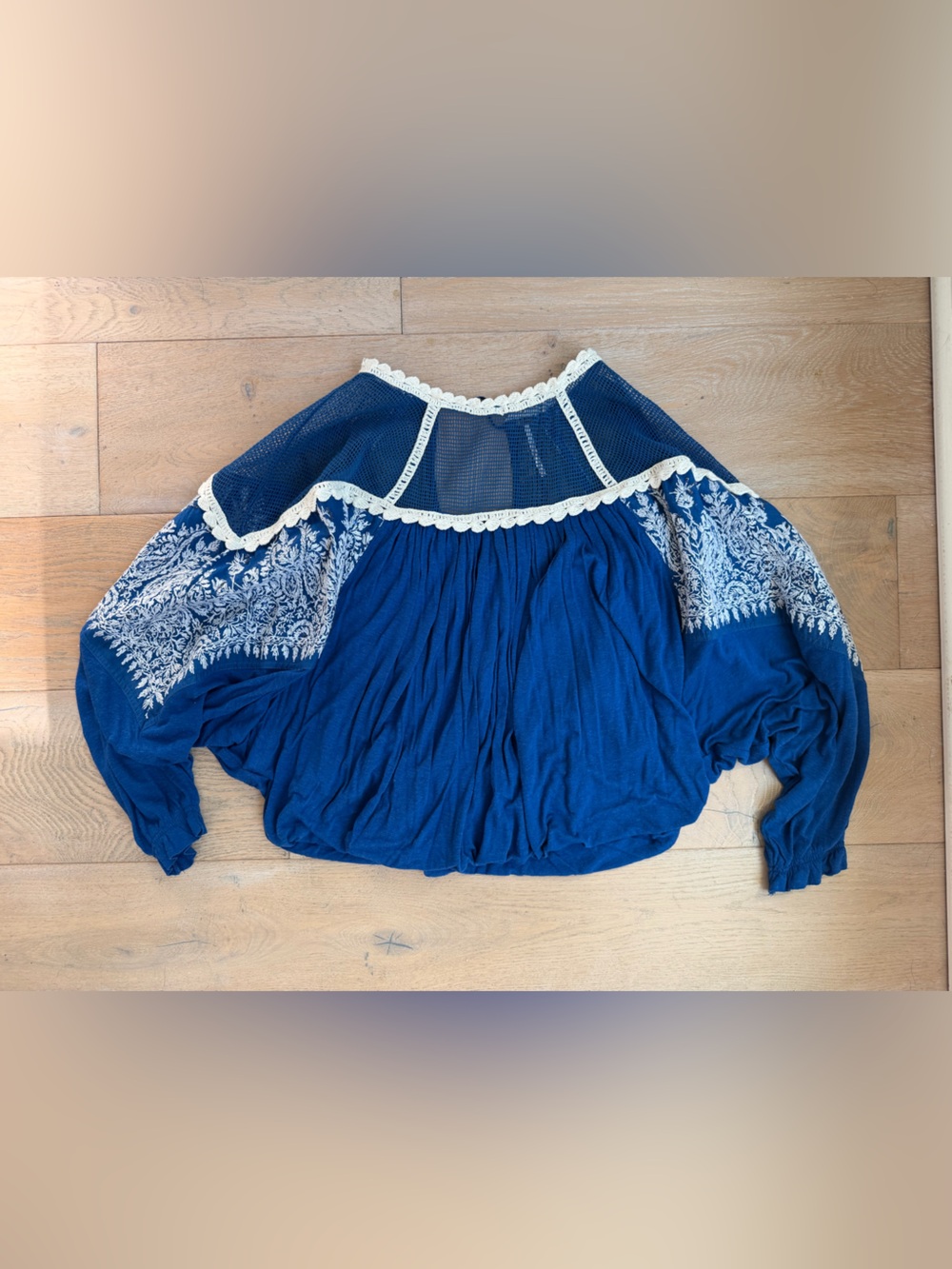Free People Blue Blouse with White Trim